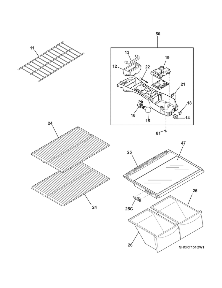 Shelves Diagram and Parts List for CRT181QW1  Crosley Refrigerator
