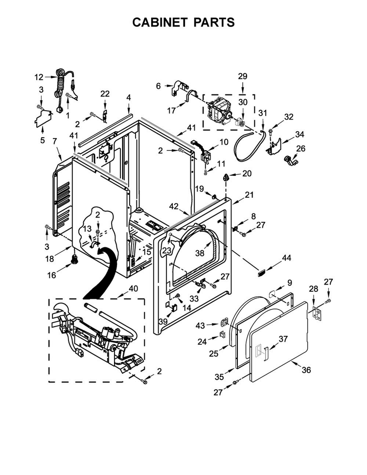 Cabinet Parts Diagram and Parts List for MGDX6STBW1  Maytag Dryer