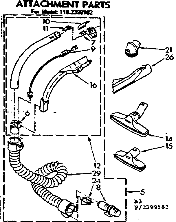 Attachment Parts Diagram and Parts List for 1162399182  Kenmore Canister Vacuum