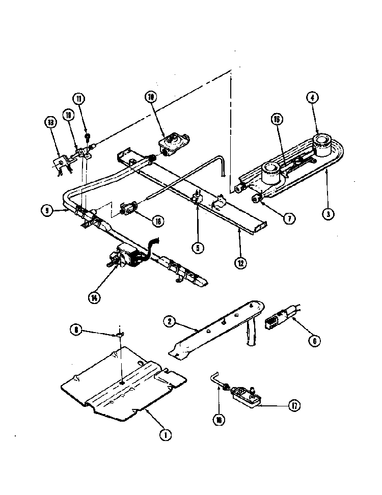 Gas Controls Diagram and Parts List for 31GY-3KV  Magic Chef Range