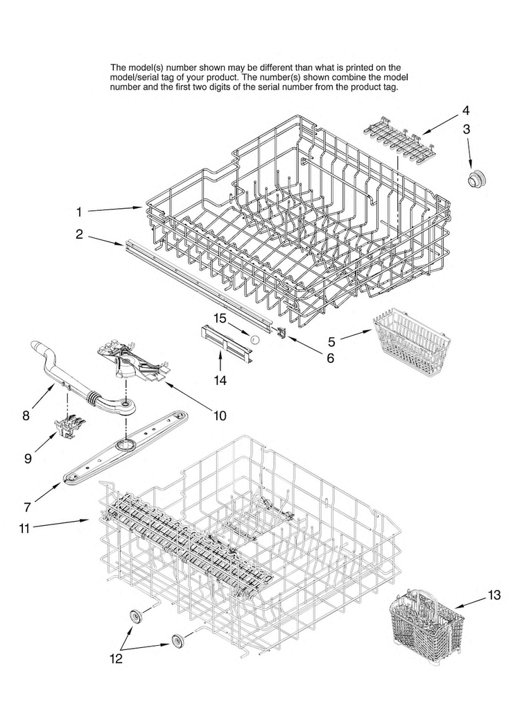 Upper And Lower Rack Parts Diagram and Parts List for JDB1105AWB0  Jenn-Air Dishwasher