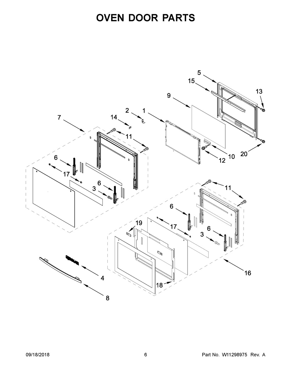 Oven Door Parts Diagram and Parts List for JMW2430DB03  Maytag Microwave Oven Combo
