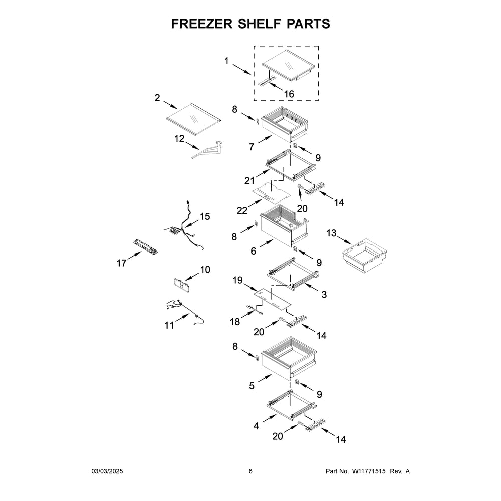 Freezer Shelf Parts Diagram and Parts List for JBZFL30IGX20  Jenn-Air Freezer