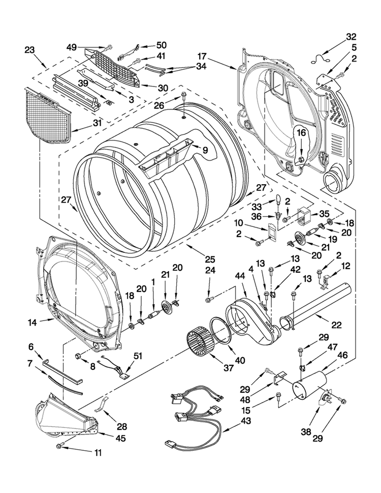 Bulkhead Parts Diagram and Parts List for MGDE201YW0  Maytag Dryer