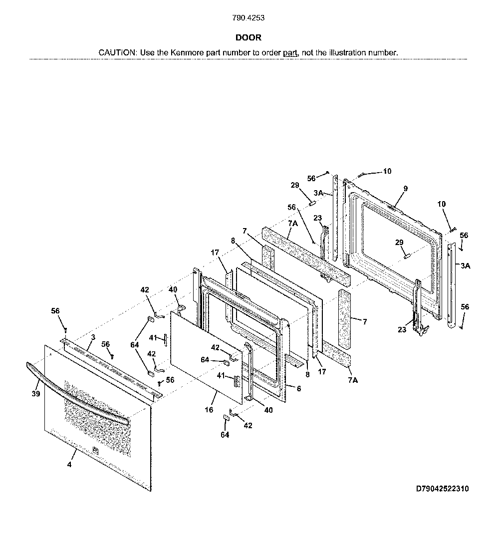 Door Diagram and Parts List for 79042539311  Kenmore Range