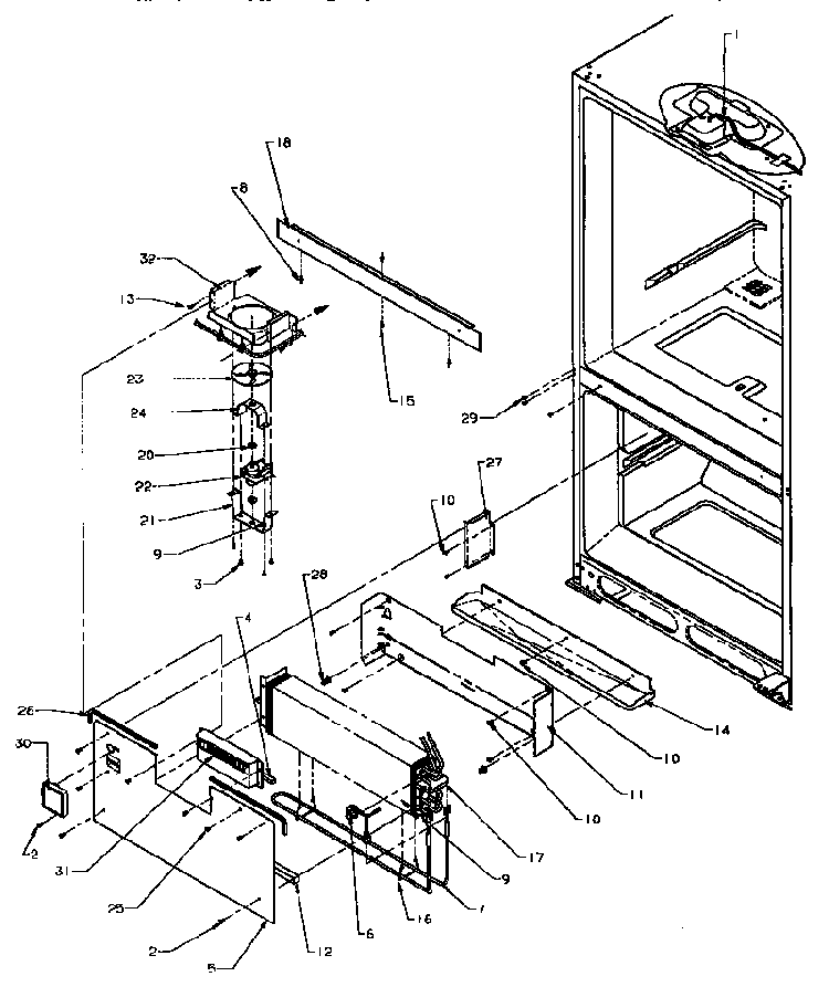 Evaporator Area Diagram and Parts List for BX22A5L-P1182302WL  Amana Refrigerator