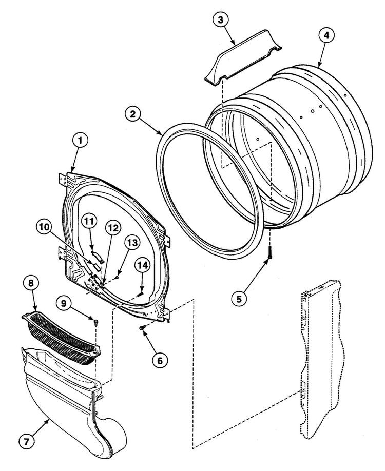 Drum Assy Diagram and Parts List for SSG119WF  Speed Queen Dryer