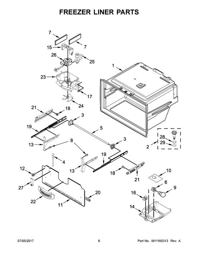 04 - Freezer Liner Parts Diagram and Parts List for JFI2089WES10  Jenn-Air Refrigerator
