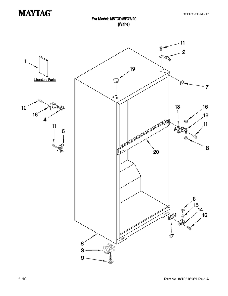 Cabinet Parts Diagram and Parts List for M5TXDWFXW00  Maytag Refrigerator