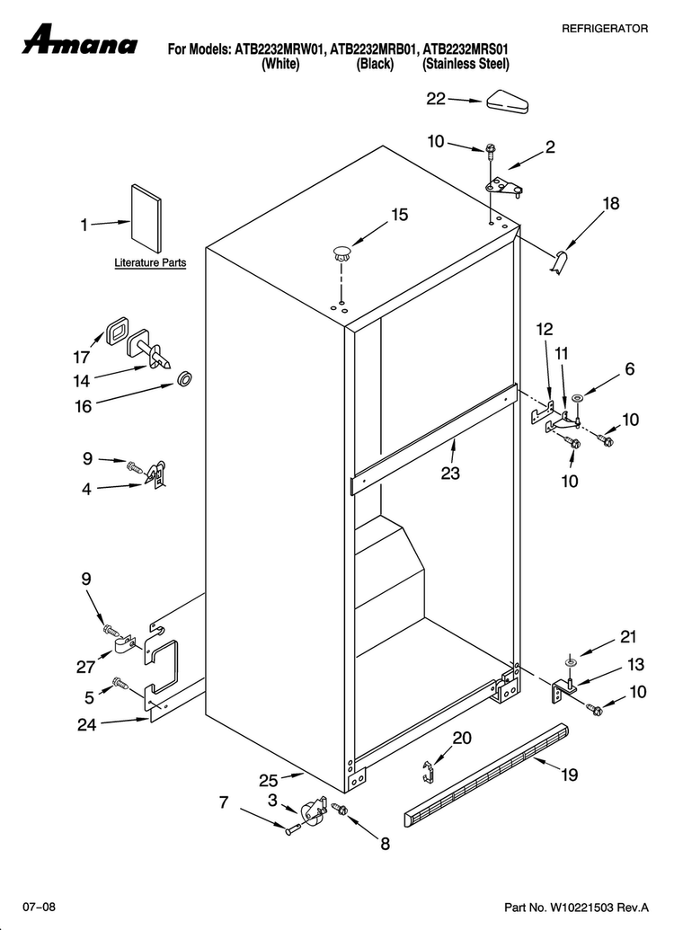 Cabinet Parts Diagram and Parts List for ATB2232MRB01  Amana Refrigerator