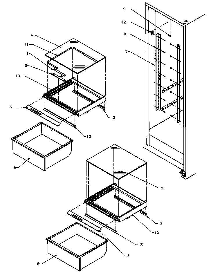 Refrigerator Shelving And Drawers Diagram and Parts List for SSD22NBL-P1162413WL  Amana Refrigerator