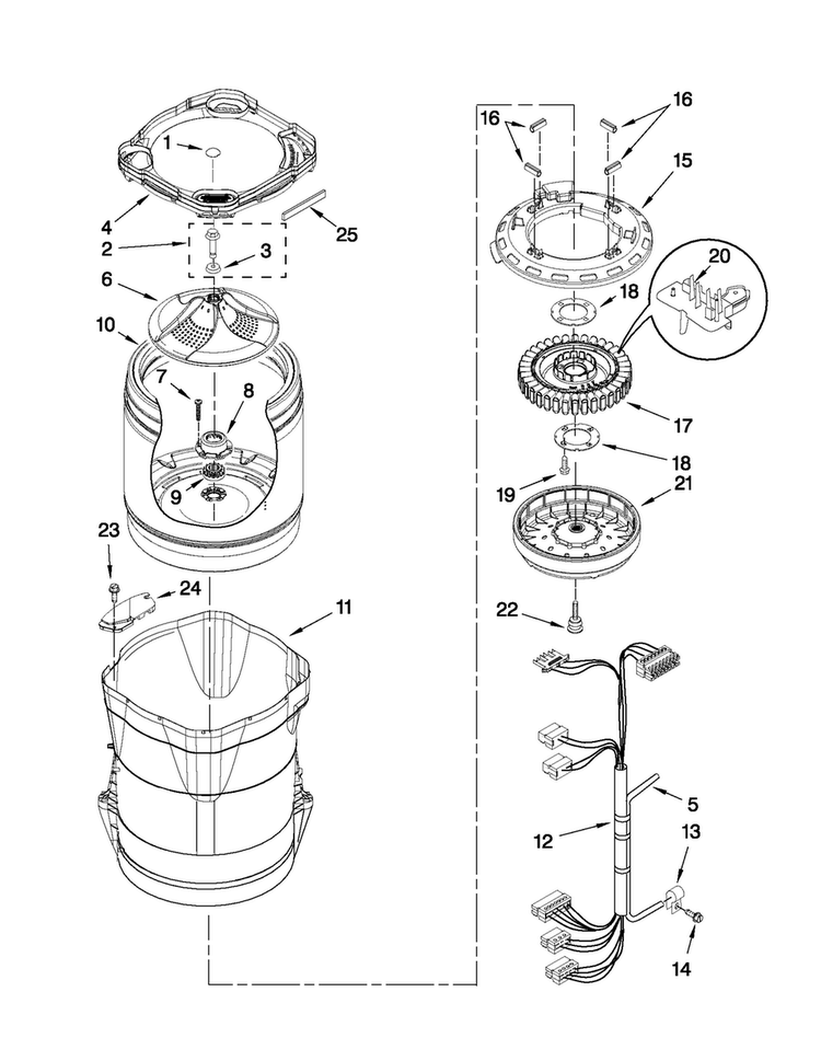 Motor, Basket And Tub Parts Diagram and Parts List for MVWB455YQ0  Maytag Washer