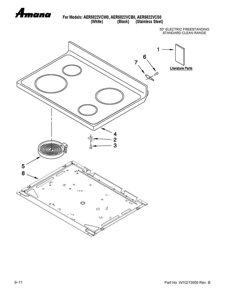 Cooktop Parts Diagram and Parts List for AER5822VCS0  Amana Range
