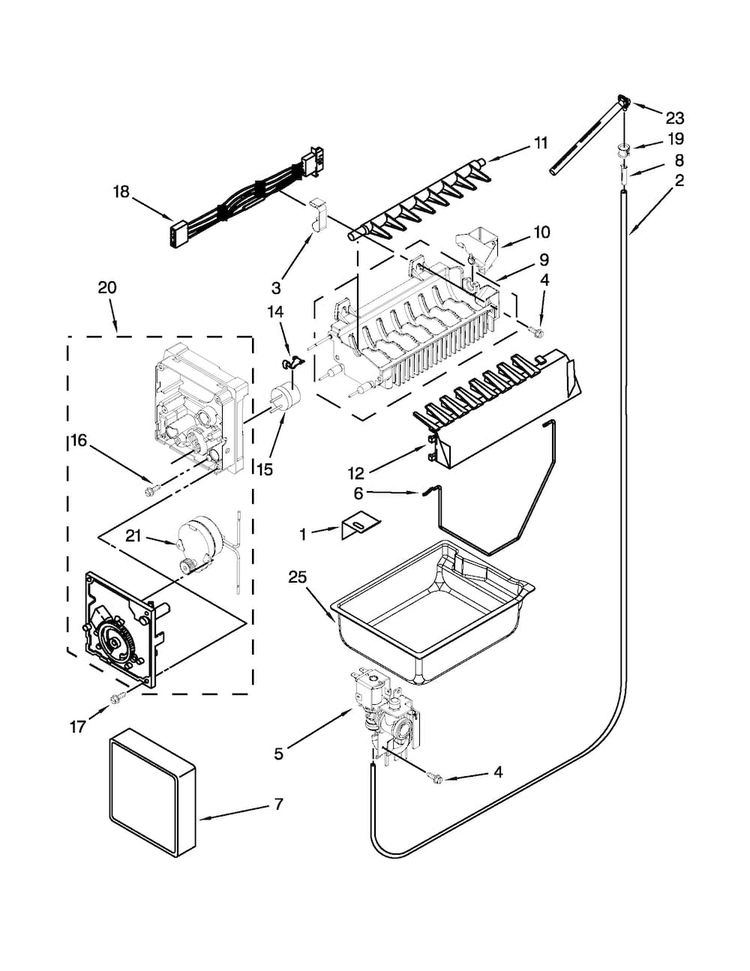 Icemaker Parts Diagram and Parts List for MFF2558VEW7  Maytag Refrigerator