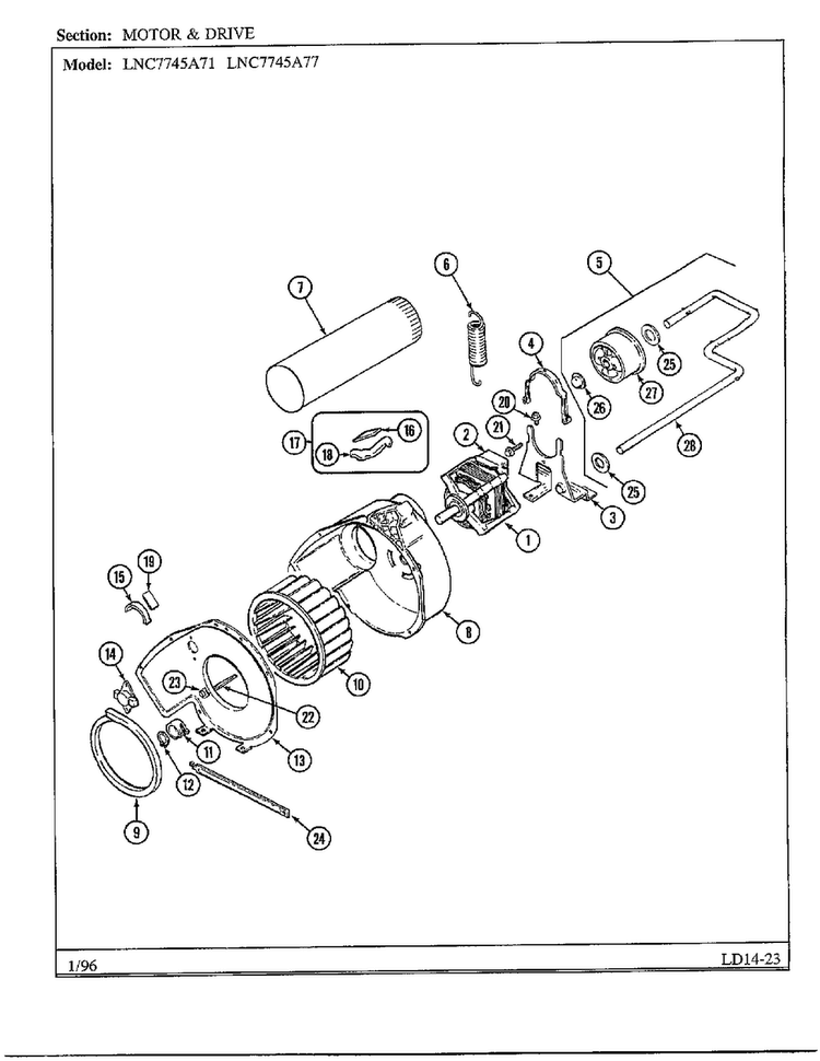Motor And Drive Diagram and Parts List for 7745  Norge Dryer