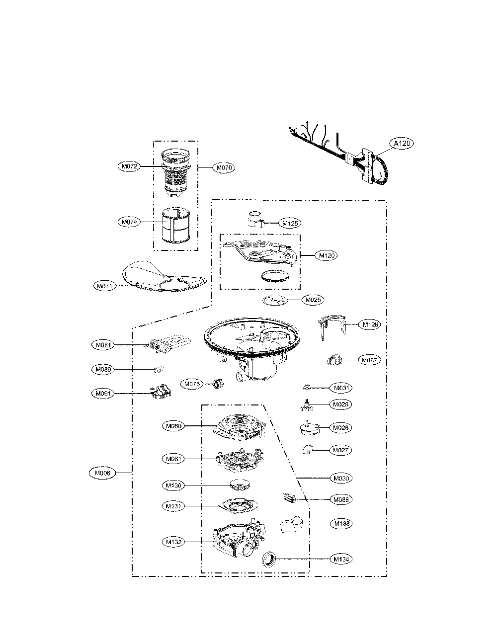 Sump Assembly Parts Diagram and Parts List for 72214693610  Kenmore Dishwasher