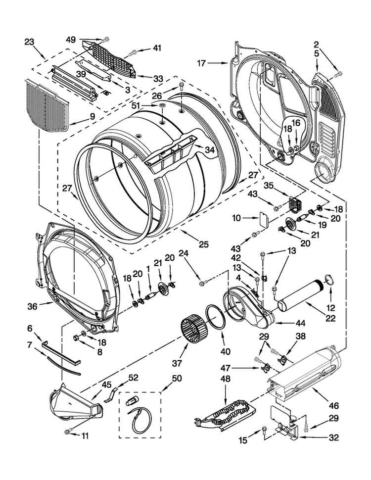 Bulkhead And Blower Parts Diagram and Parts List for MLE20PDBYW0  Maytag Washer Dryer Combo