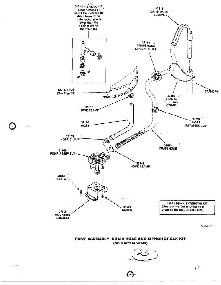Pump Assembly/drain Hose And Siphon Break Kit Diagram and Parts List for 6497-LW-9203  Amana Washer