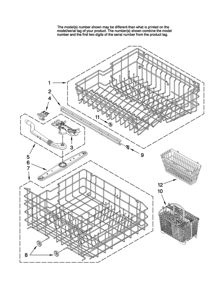 Upper And Lower Rack Parts Diagram and Parts List for MDBH945AWW2  Maytag Dishwasher