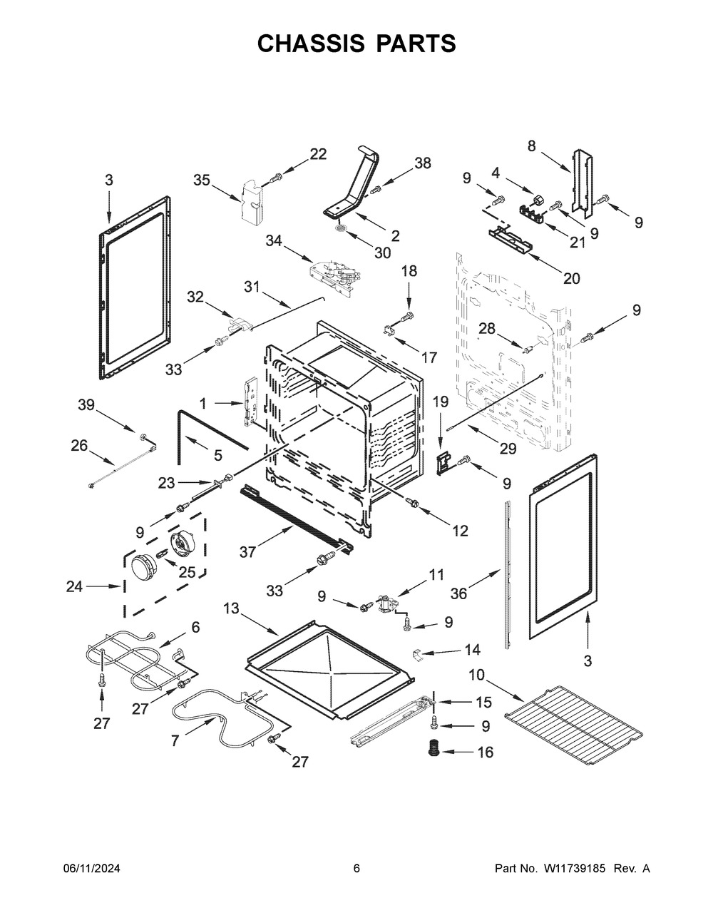 Chassis Parts Diagram and Parts List for YAER6603SFW6  Amana Range