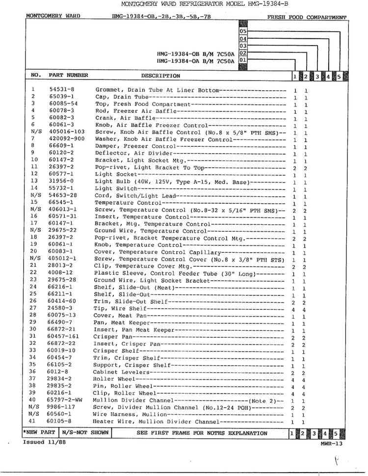 Fresh Food Compartment Page 2 Diagram and Parts List for 19384B  Admiral Refrigerator