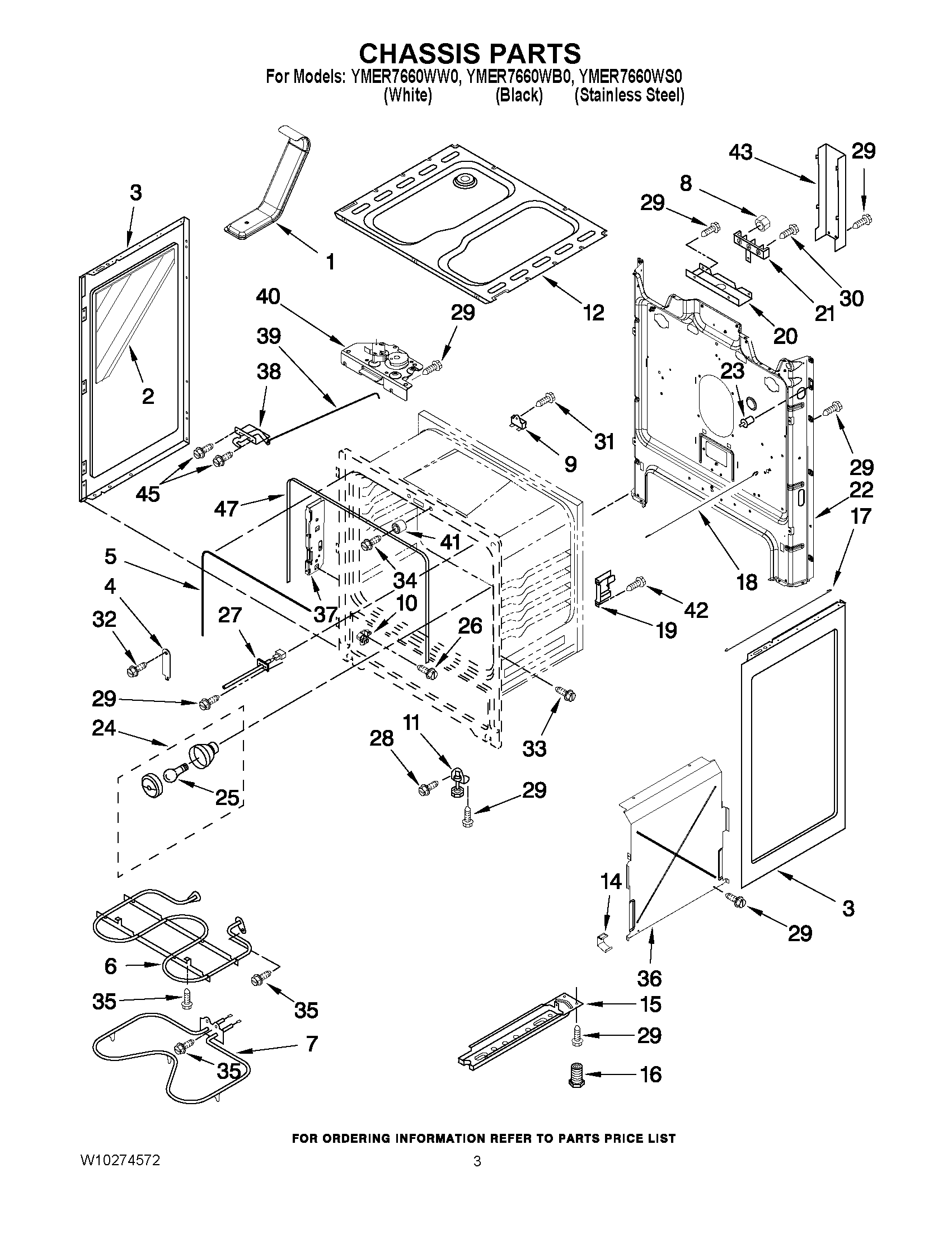 03 - CHASSIS PARTS Diagram and Parts List for YMER7660WW0  Maytag Range