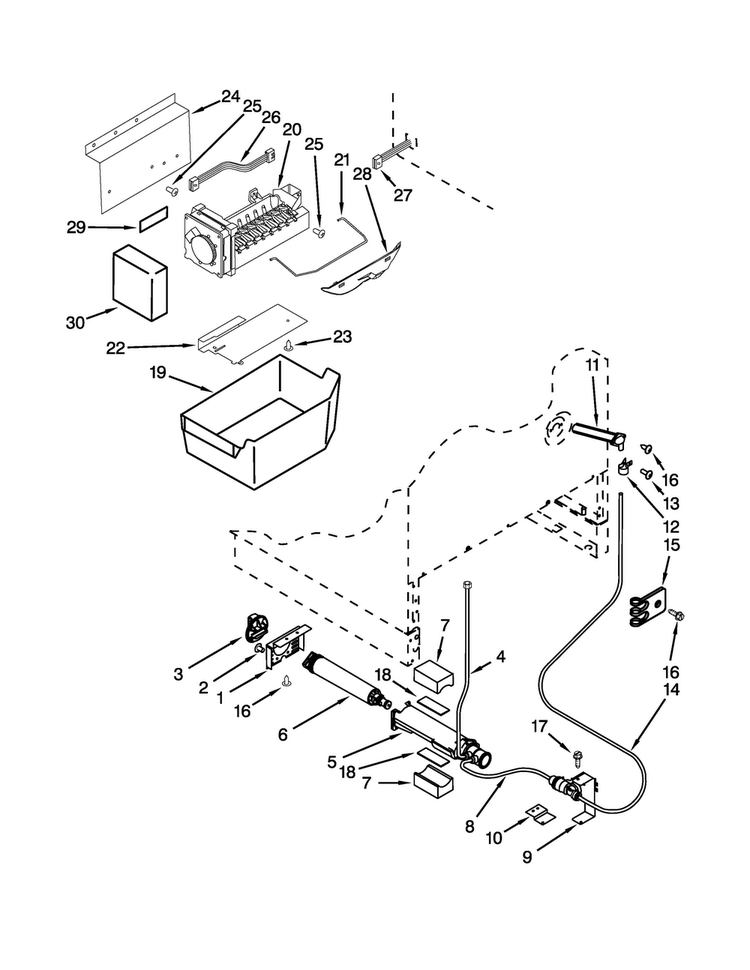 Icemaker Parts Diagram and Parts List for JUD24FCECX00  Jenn-Air Refrigerator