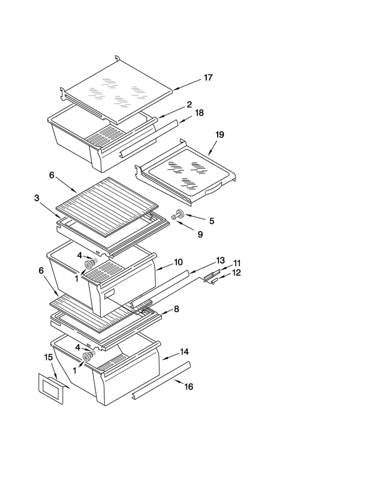 Refrigerator Shelf Parts Diagram and Parts List for ASD2524VEW02  Amana Refrigerator