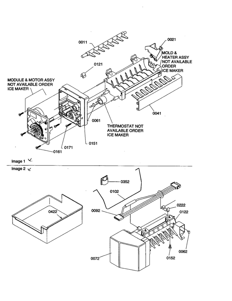 Ice Maker Assembly Diagram and Parts List for TX19V2E-P1306303WE  Amana Refrigerator