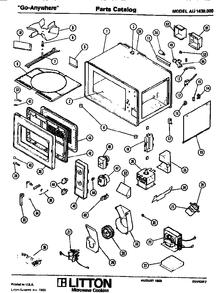Replacement Parts Diagram and Parts List for AU1430000  Amana Microwave