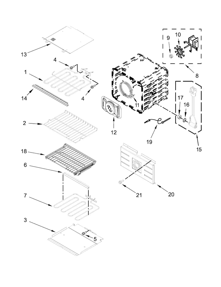 Internal Oven Parts Diagram and Parts List for JJW2427DB00  Jenn-Air Wall Oven