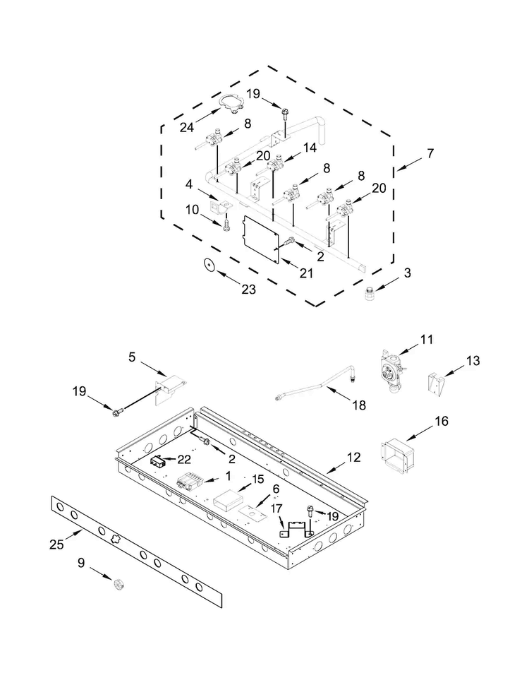 Burner Box, Gas Valves And Switches Diagram and Parts List for JLRP436WP00  Jenn-Air Range