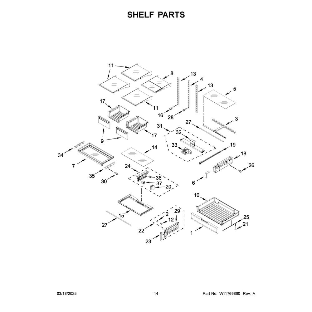 Shelf Parts Diagram and Parts List for MFT2772HEZ07  Maytag Refrigerator