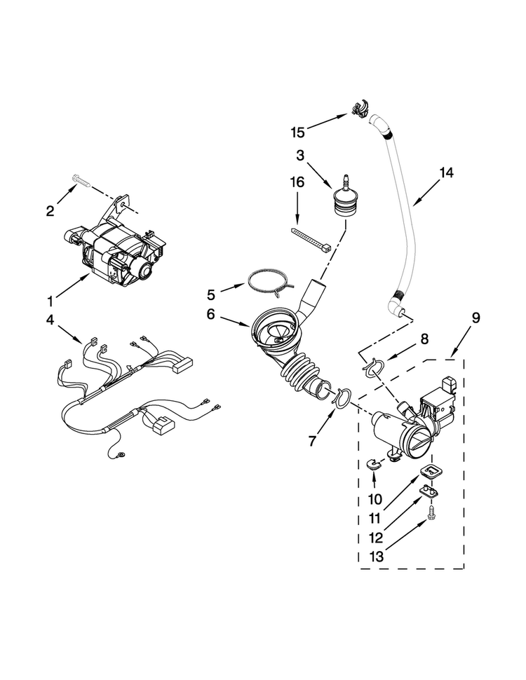Pump And Motor Parts Diagram and Parts List for MLE20PDCGW0  Maytag Washer Dryer Combo