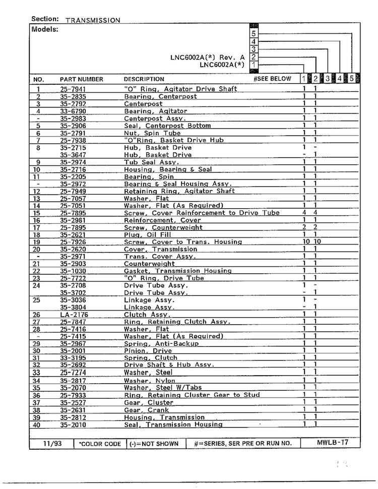 Transmission Page 2 Diagram and Parts List for 6002A REV A Norge Washer