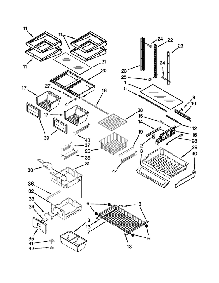 Shelf Parts Diagram and Parts List for JFC2290VEM7  Jenn-Air Refrigerator