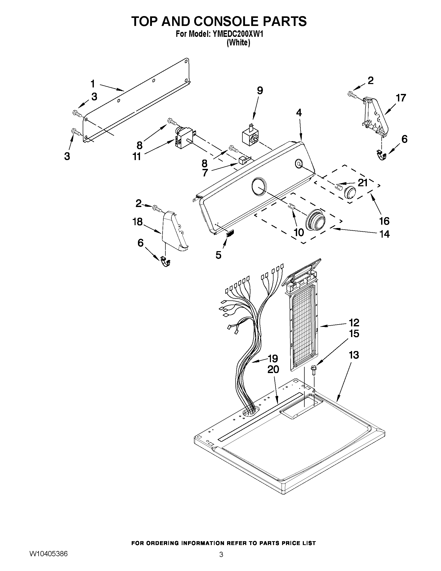 02 - TOP AND CONSOLE PARTS Diagram and Parts List for YMEDC200XW1  Maytag Dryer