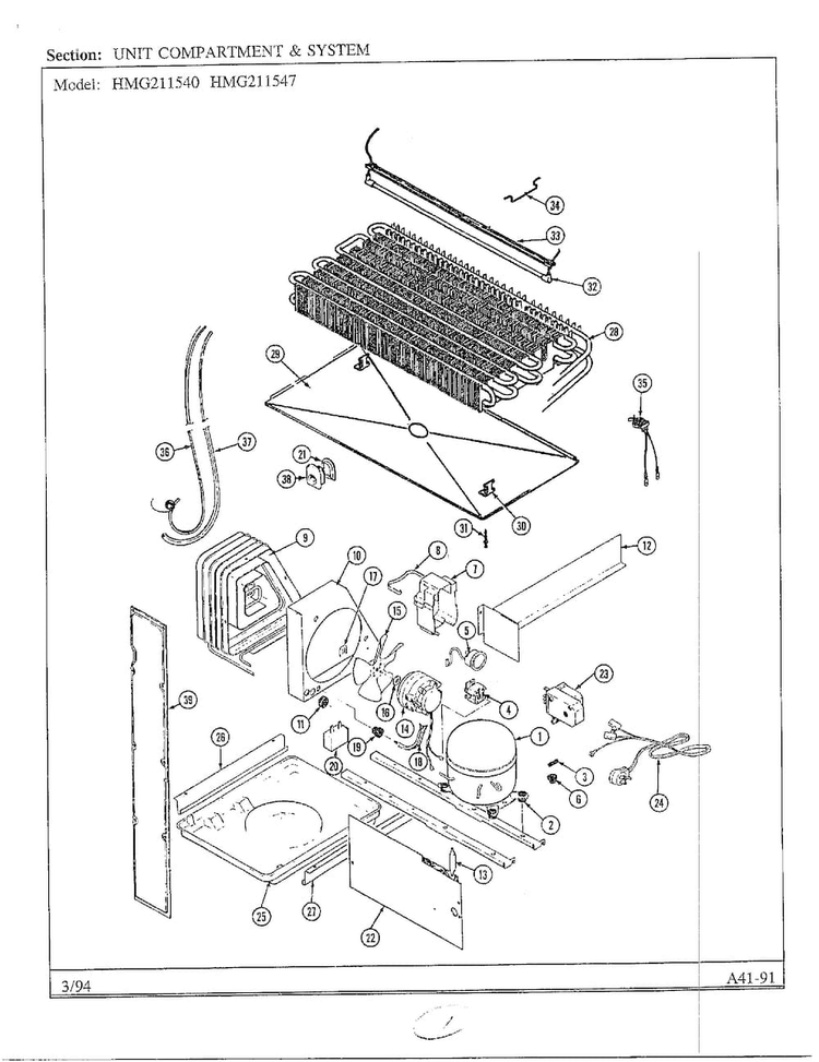 Unit Compartment And System Diagram and Parts List for 211540  Admiral Refrigerator