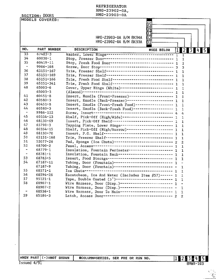 Doors Page 3 Diagram and Parts List for 23903-0A  Admiral Refrigerator