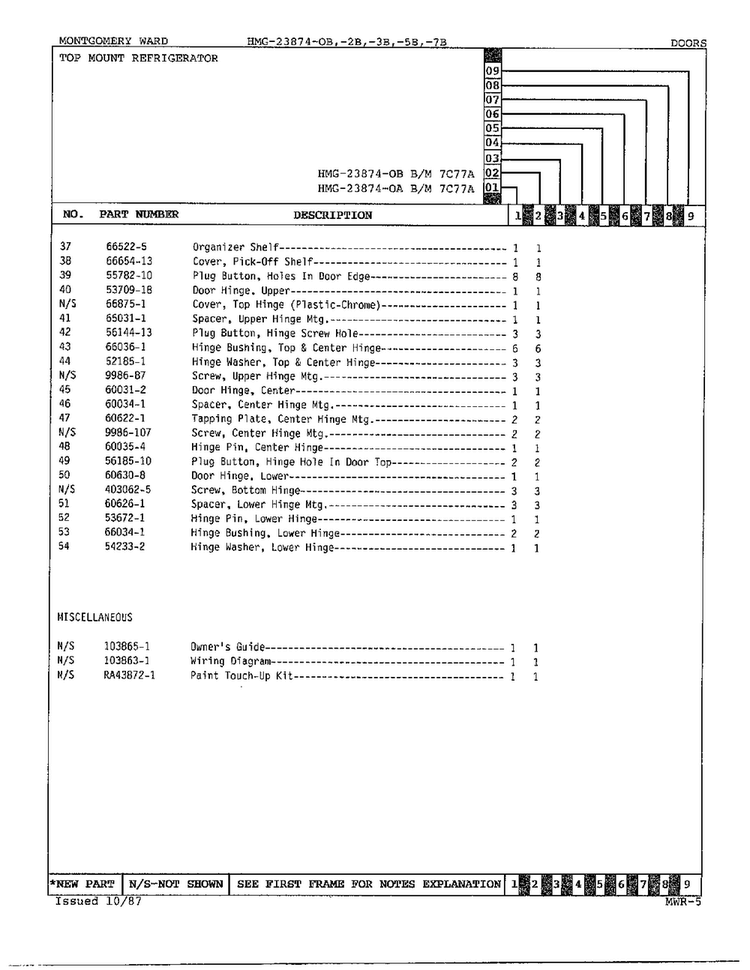 Doors/misc Page 3 Diagram and Parts List for 23874B  Admiral Refrigerator