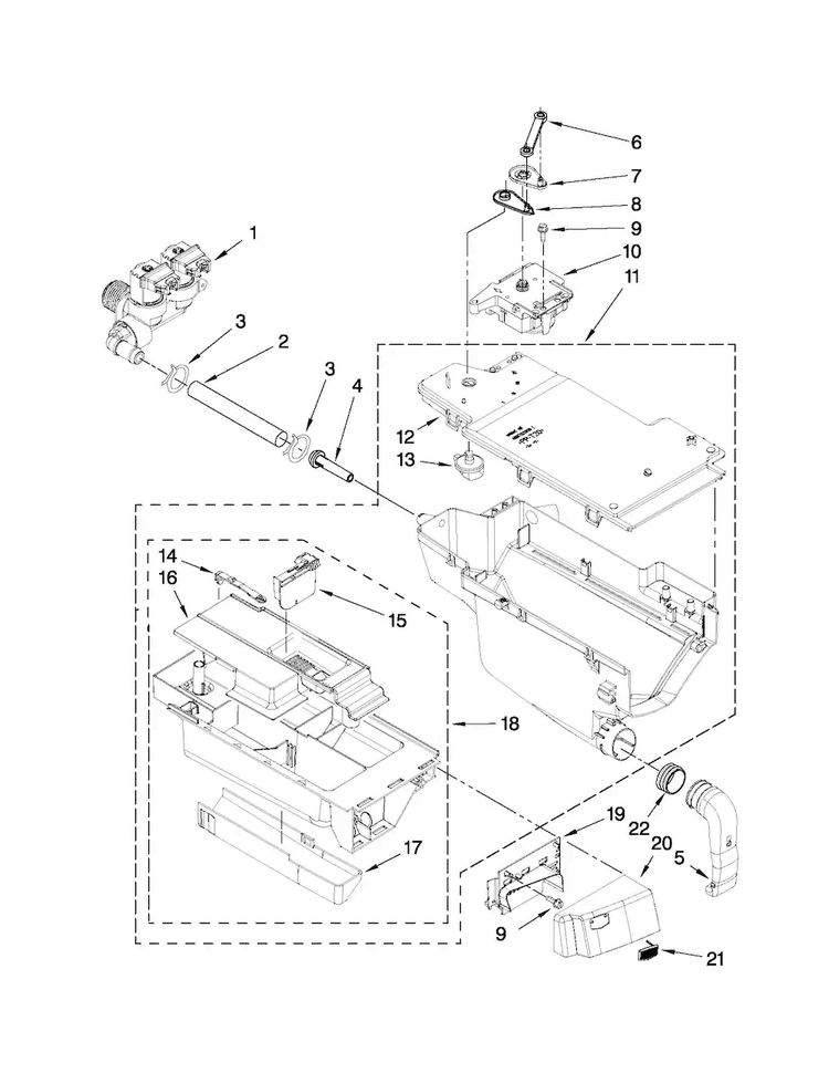 Dispenser Parts Diagram and Parts List for MHWE400WW01  Maytag Washer