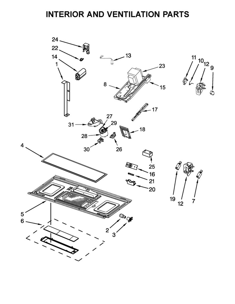 Interior And Ventilation Parts Diagram and Parts List for MMV5219DE0  Maytag Microwave