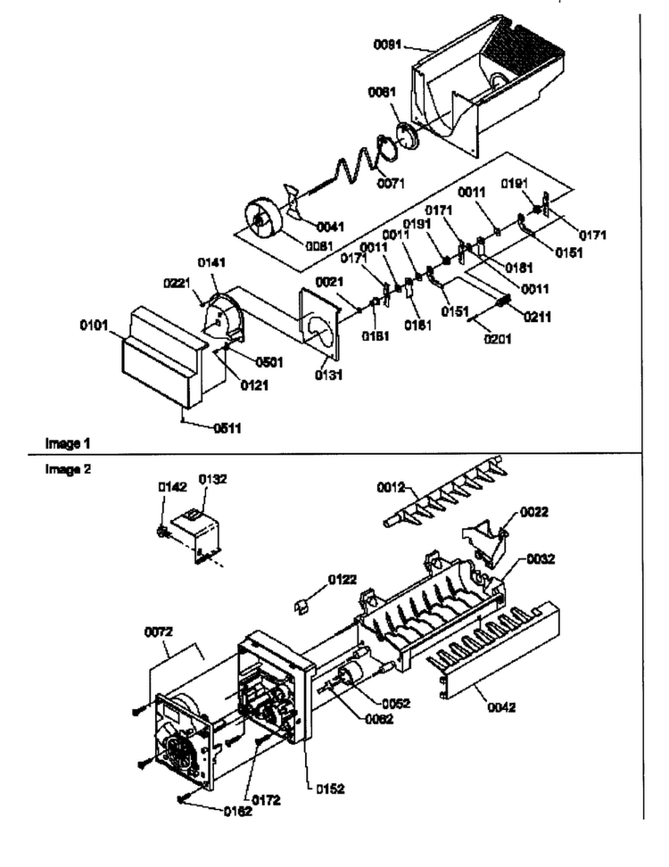 Ice Bucket Auger/ice Maker Parts Diagram and Parts List for SCD25TW-P1190426WW  Amana Refrigerator