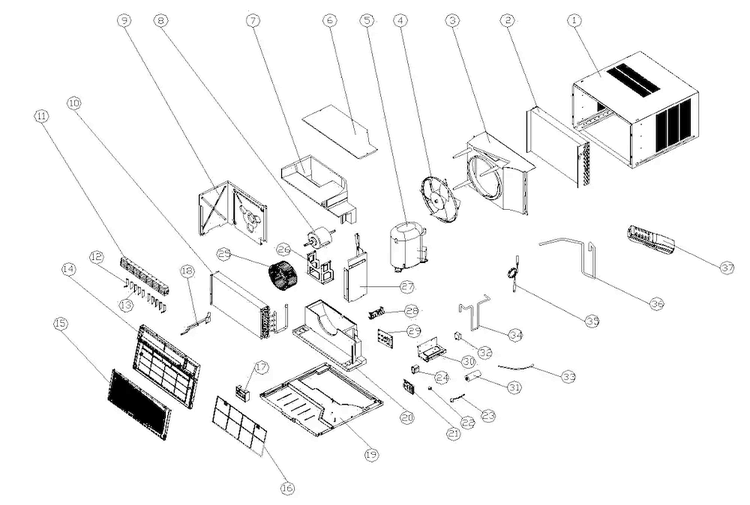 Cabinet Parts Diagram and Parts List for AAW-18CR3FHU  Admiral Air Conditioner