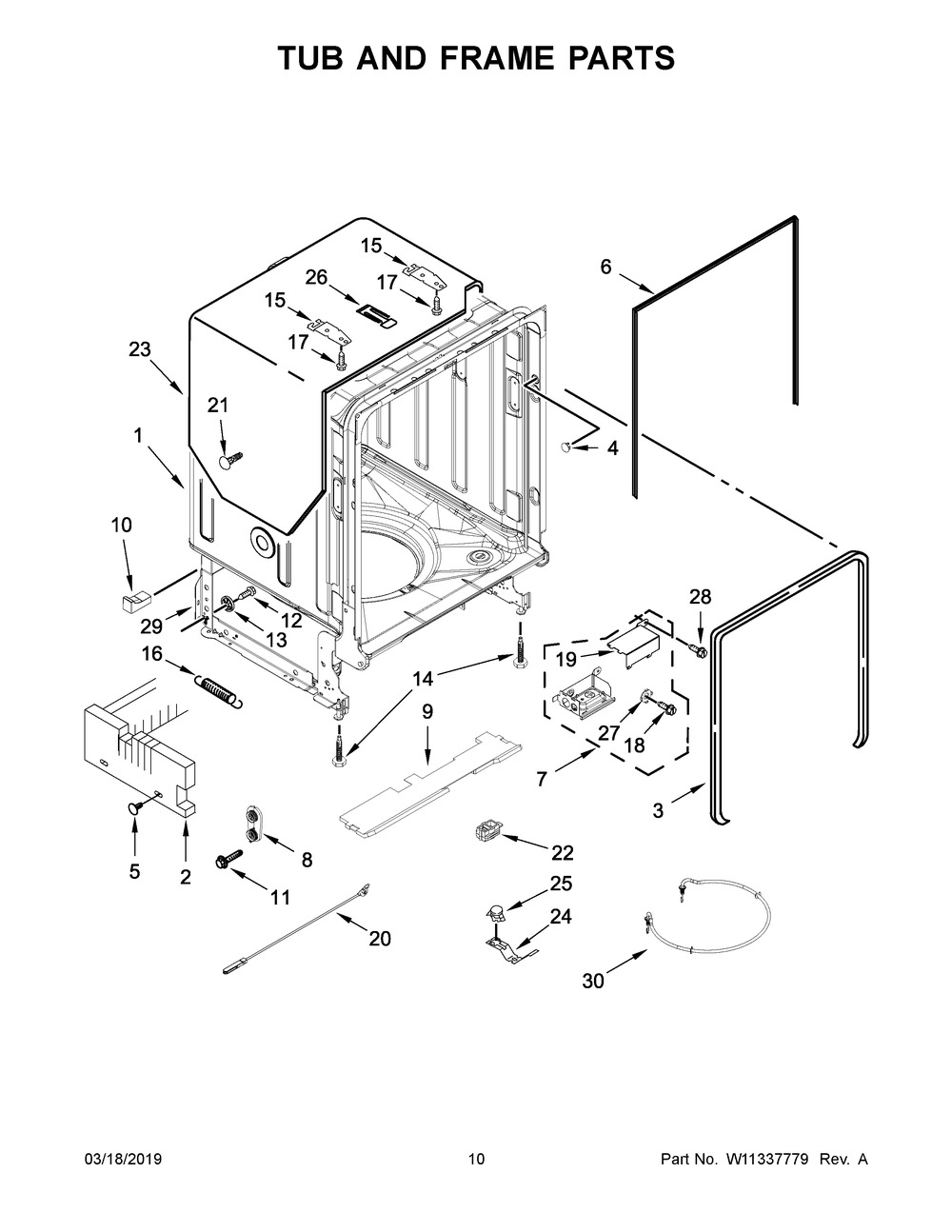Tub And Frame Parts Diagram and Parts List for MDB8989SHK0  Maytag Dishwasher