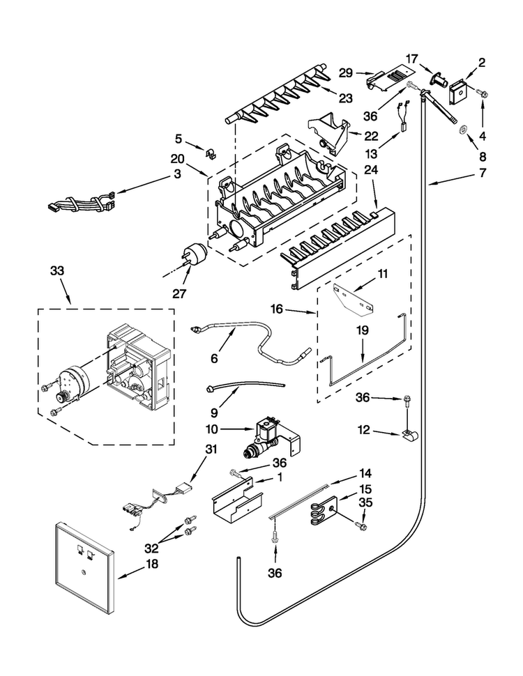 Icemaker Parts Diagram and Parts List for JS48NXFXDW03  Jenn-Air Refrigerator