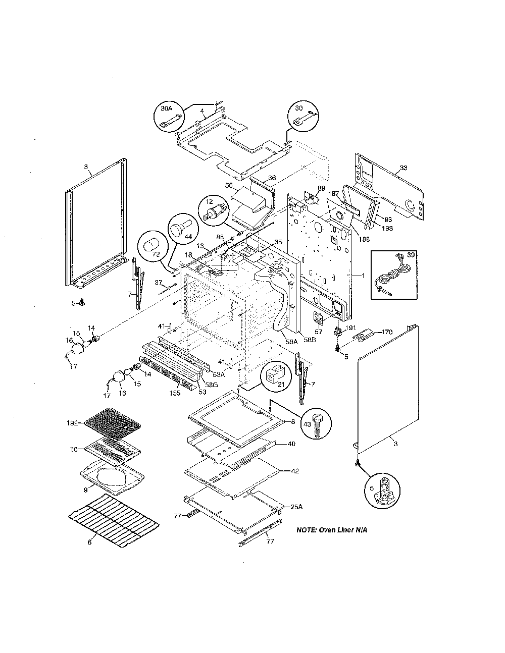 Body Diagram and Parts List for 79075904993  Kenmore Range