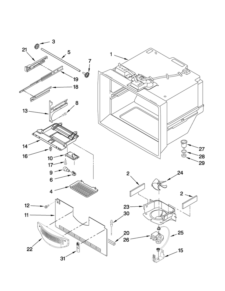 Freezer Liner Parts Diagram and Parts List for ABB2222FED1  Amana Refrigerator