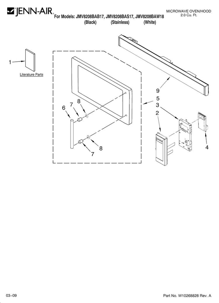 Control Panel Parts Diagram and Parts List for JMV8208BAB17  Jenn-Air Microwave
