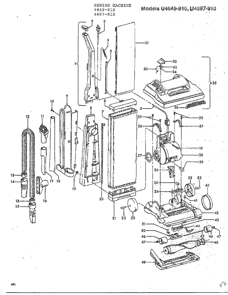 Sewing Machine Diagram and Parts List for U4697-910  Hoover Upright Vacuum